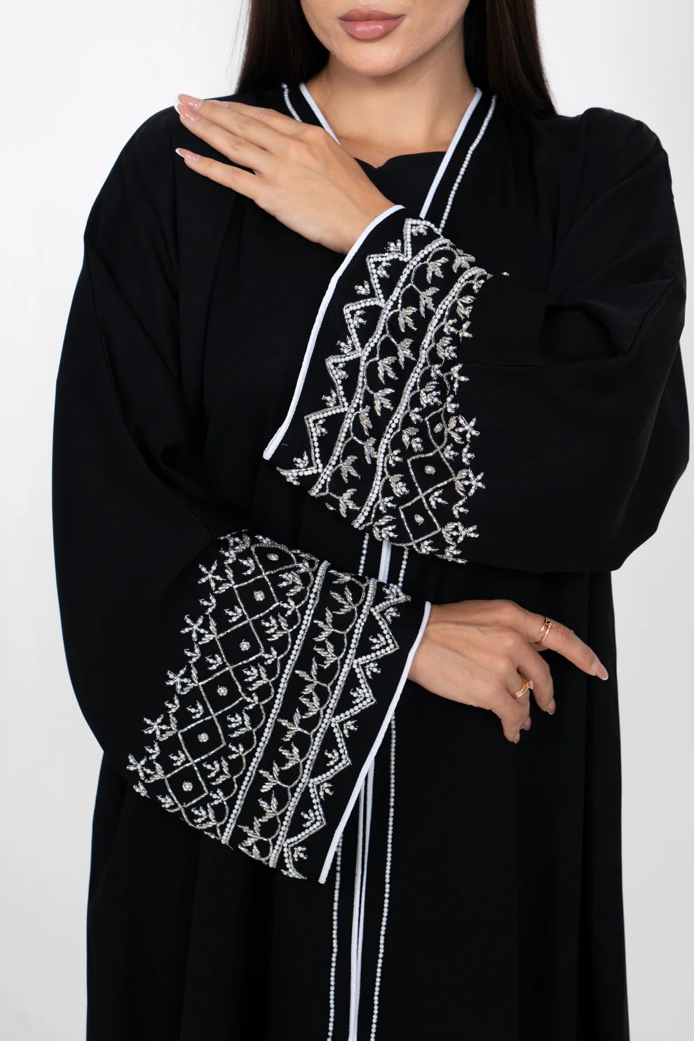 Royal Black Embellished Sleeves Abaya Set