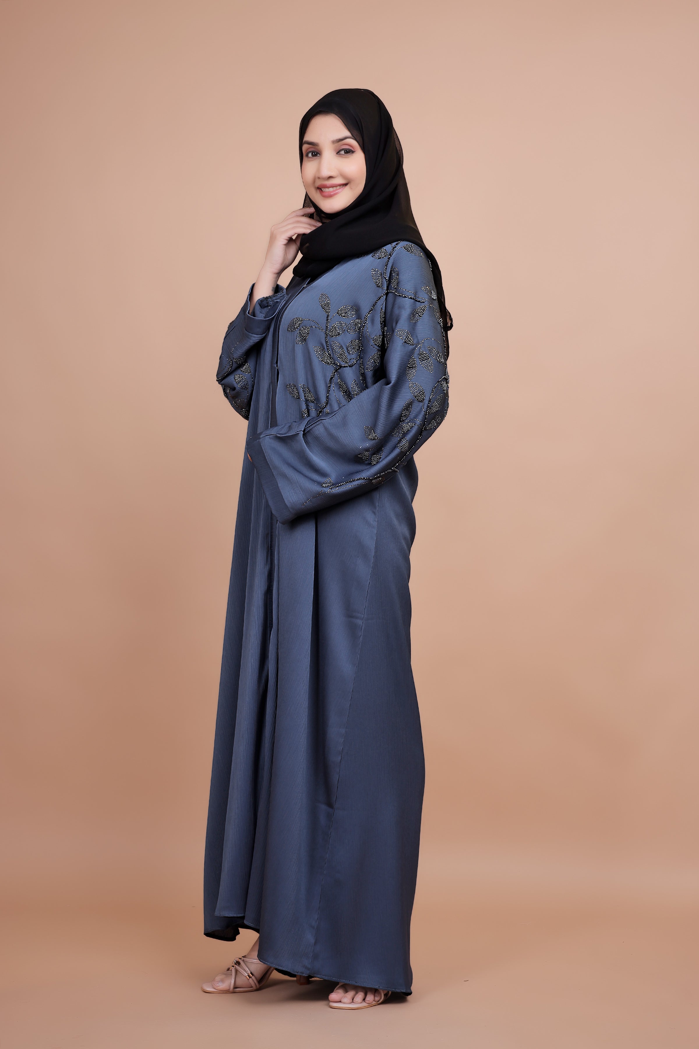 Blue Dusk – Embellished Leaf Abaya