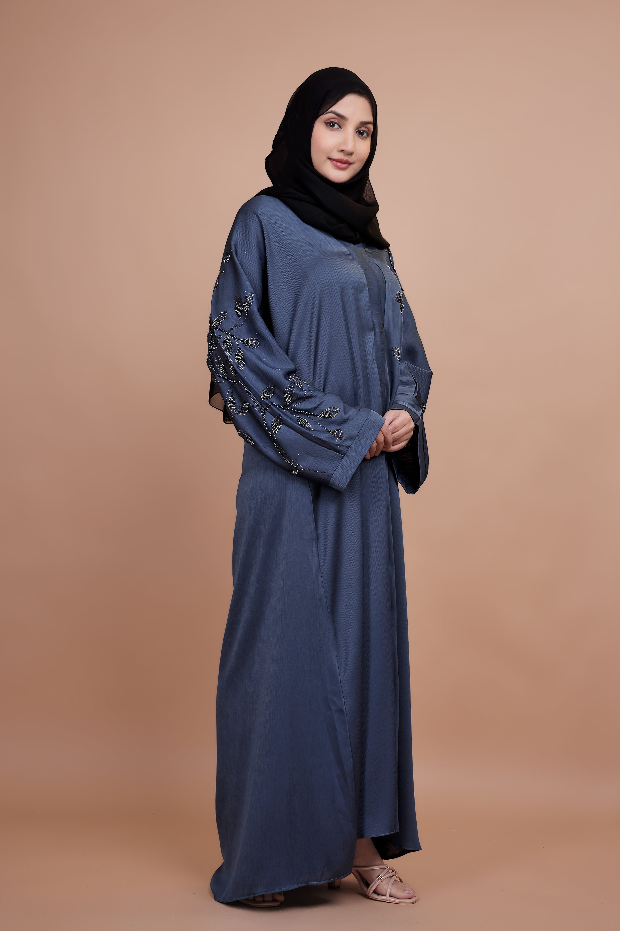 Blue Dusk – Embellished Leaf Abaya
