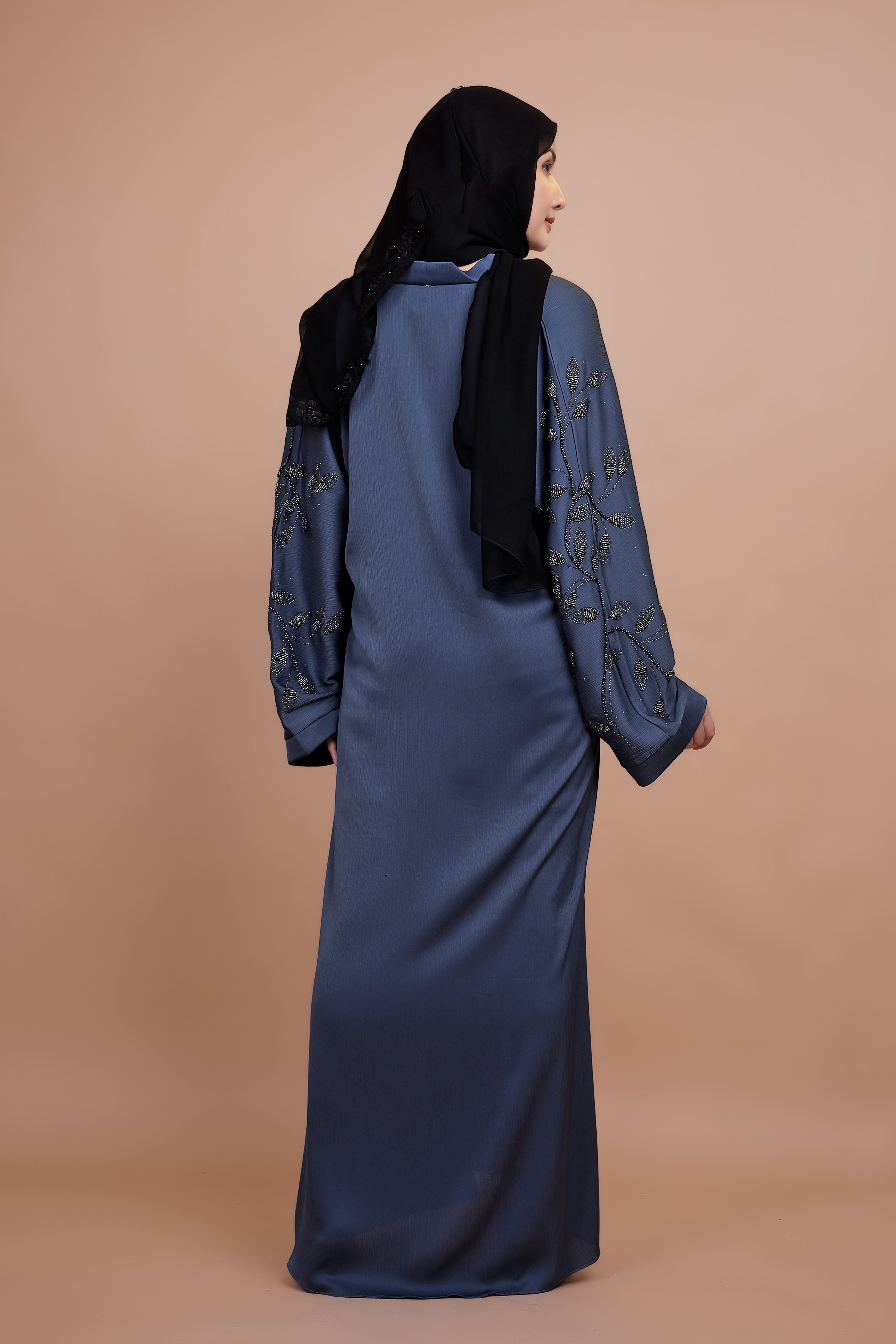 Blue Dusk – Embellished Leaf Abaya