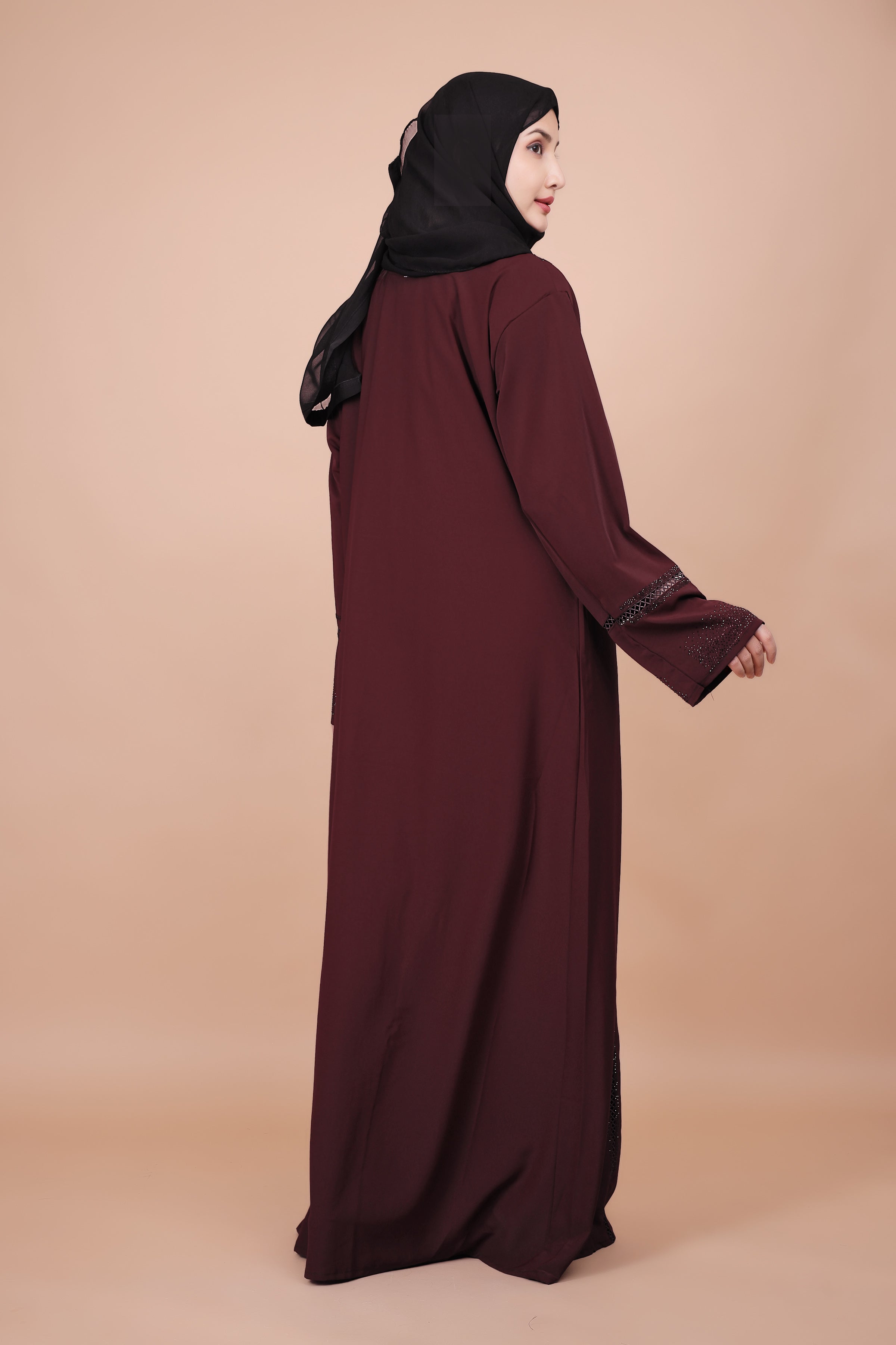 Elegant Maroon Embellished Abaya