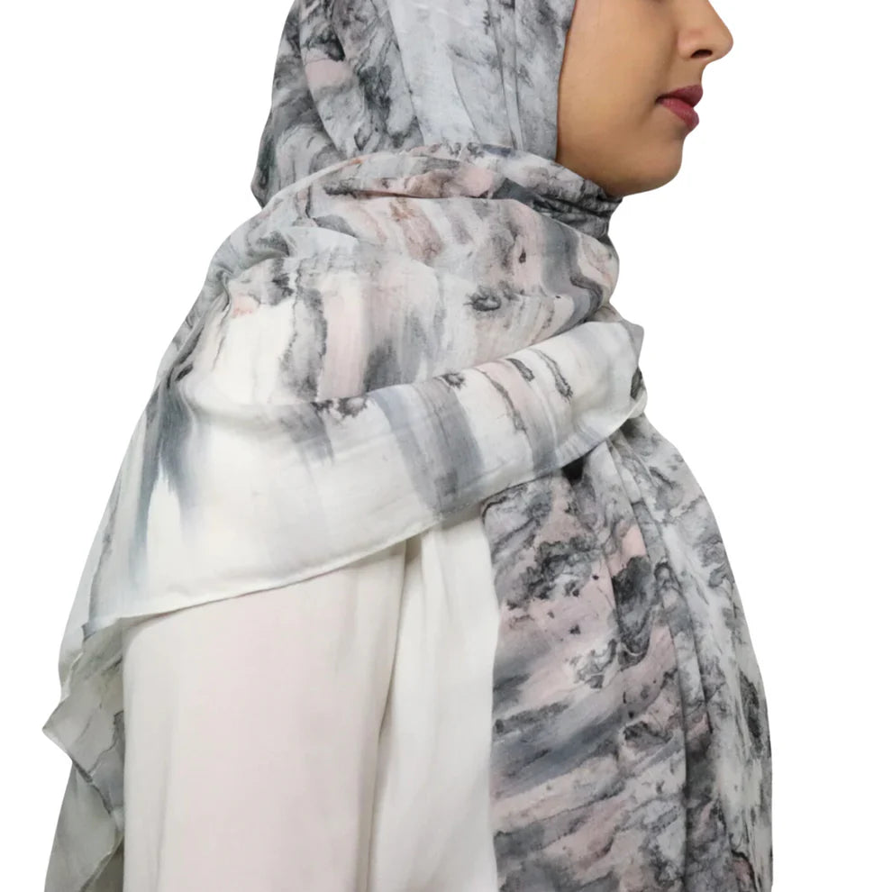 Marble Print Viscose Hijab - Black