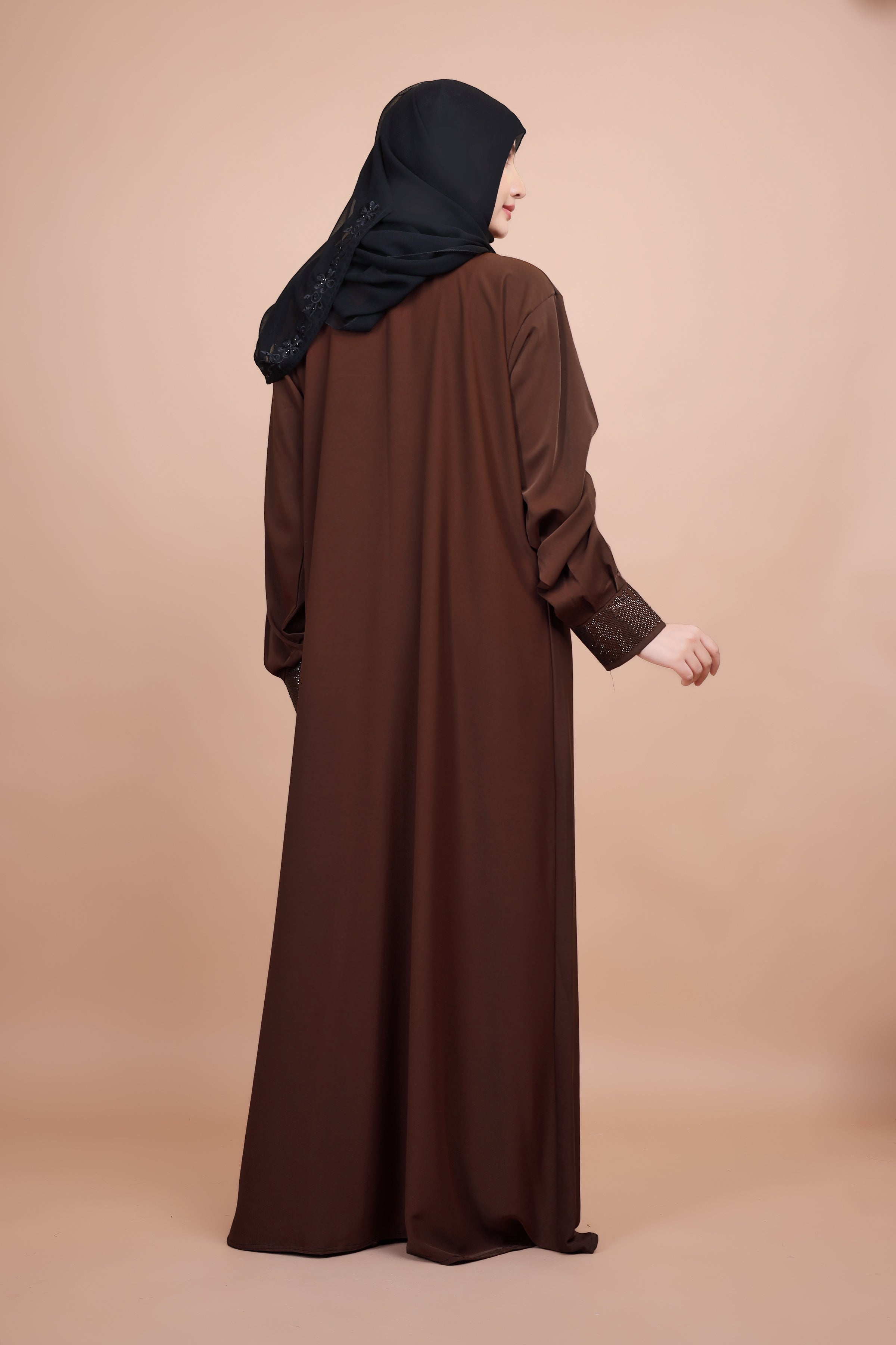 Hazel Radiance – Stone Work Front-Open Abaya