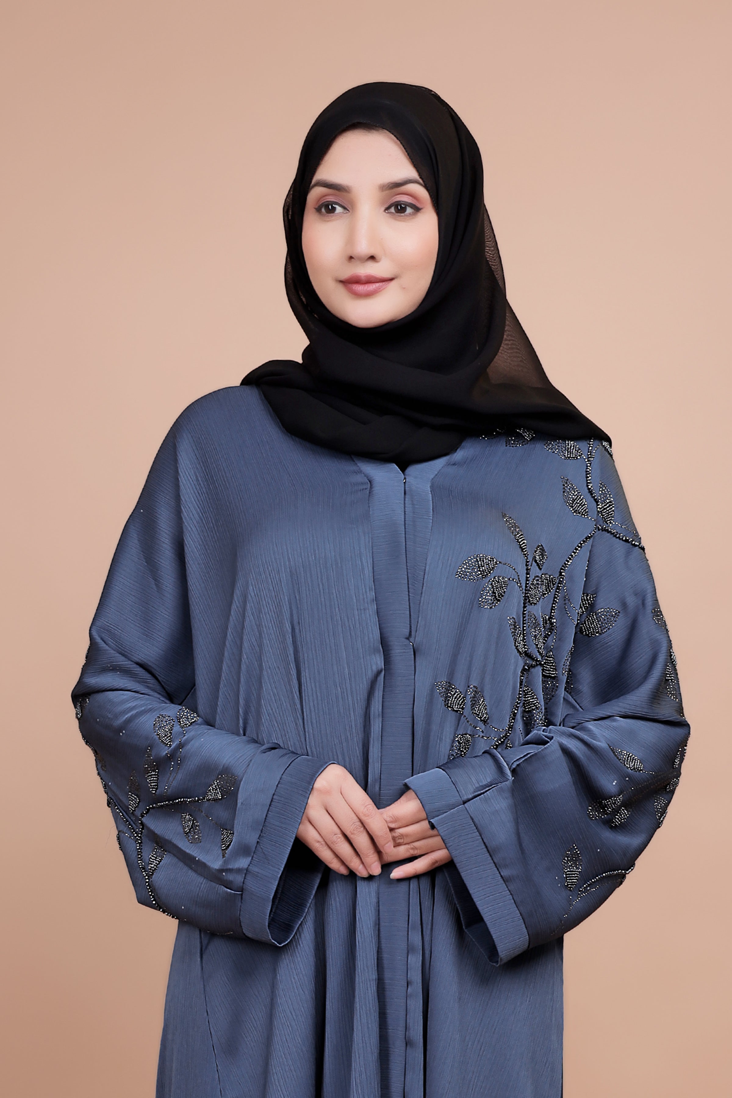 Blue Dusk – Embellished Leaf Abaya