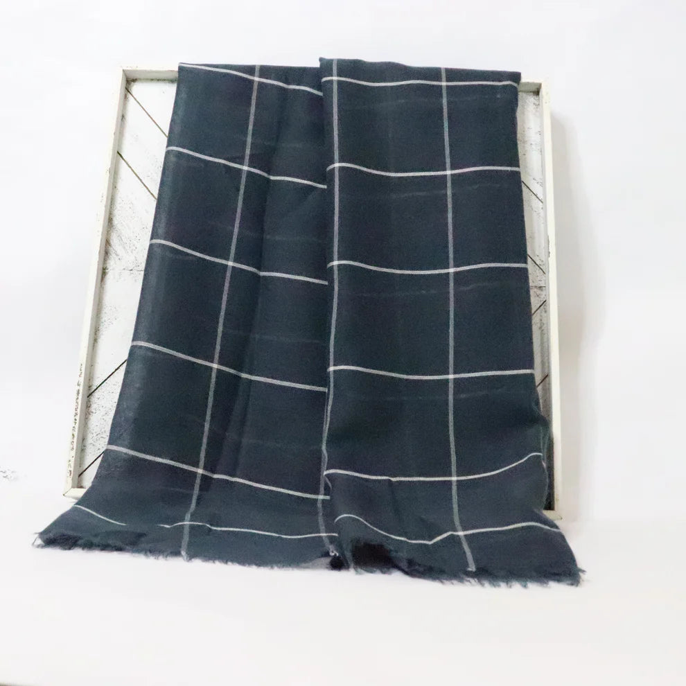 Grid Print Viscose Hijab - Navy