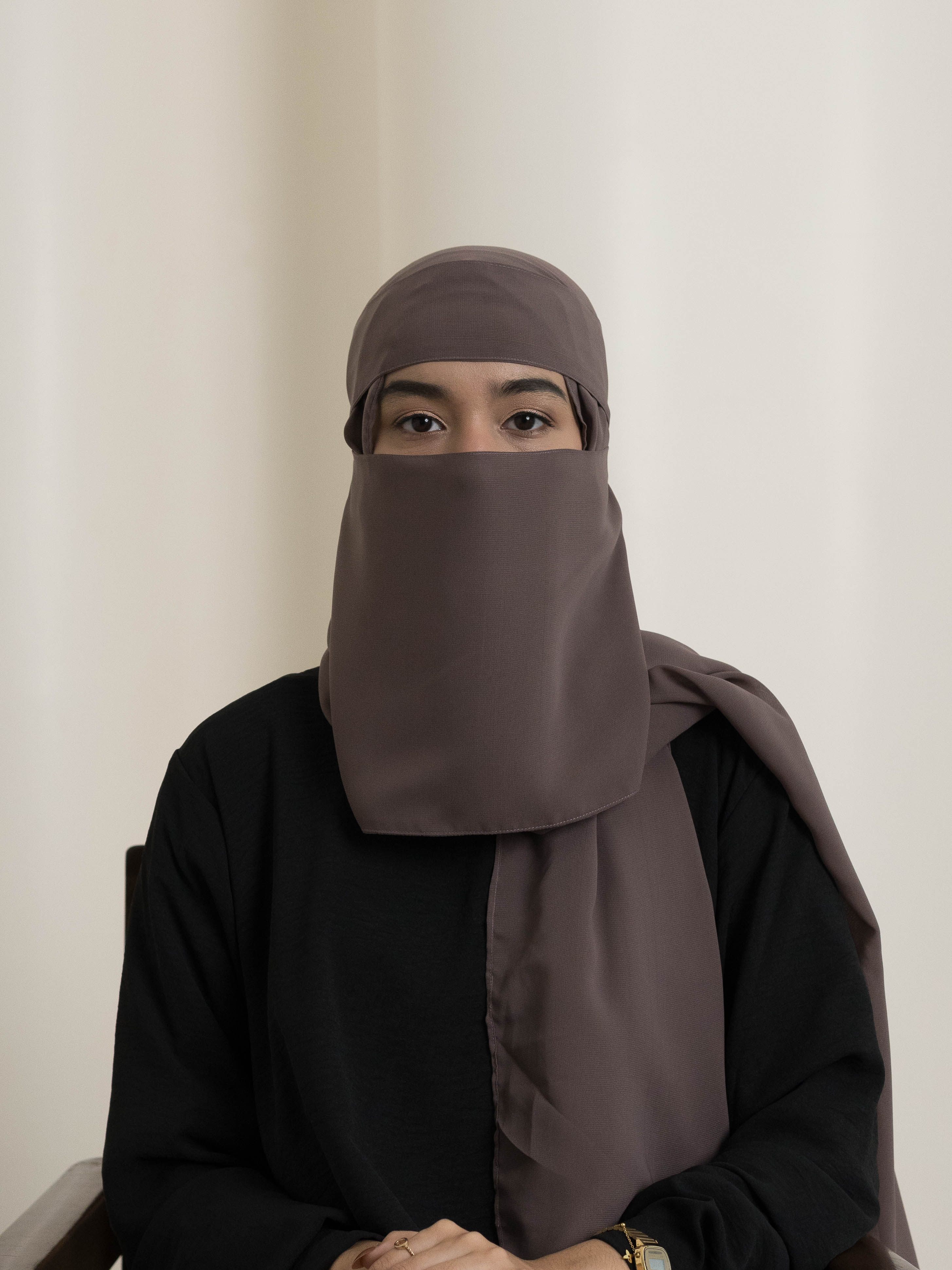 Medina Elegance Silk Niqab -  Taupe Grey