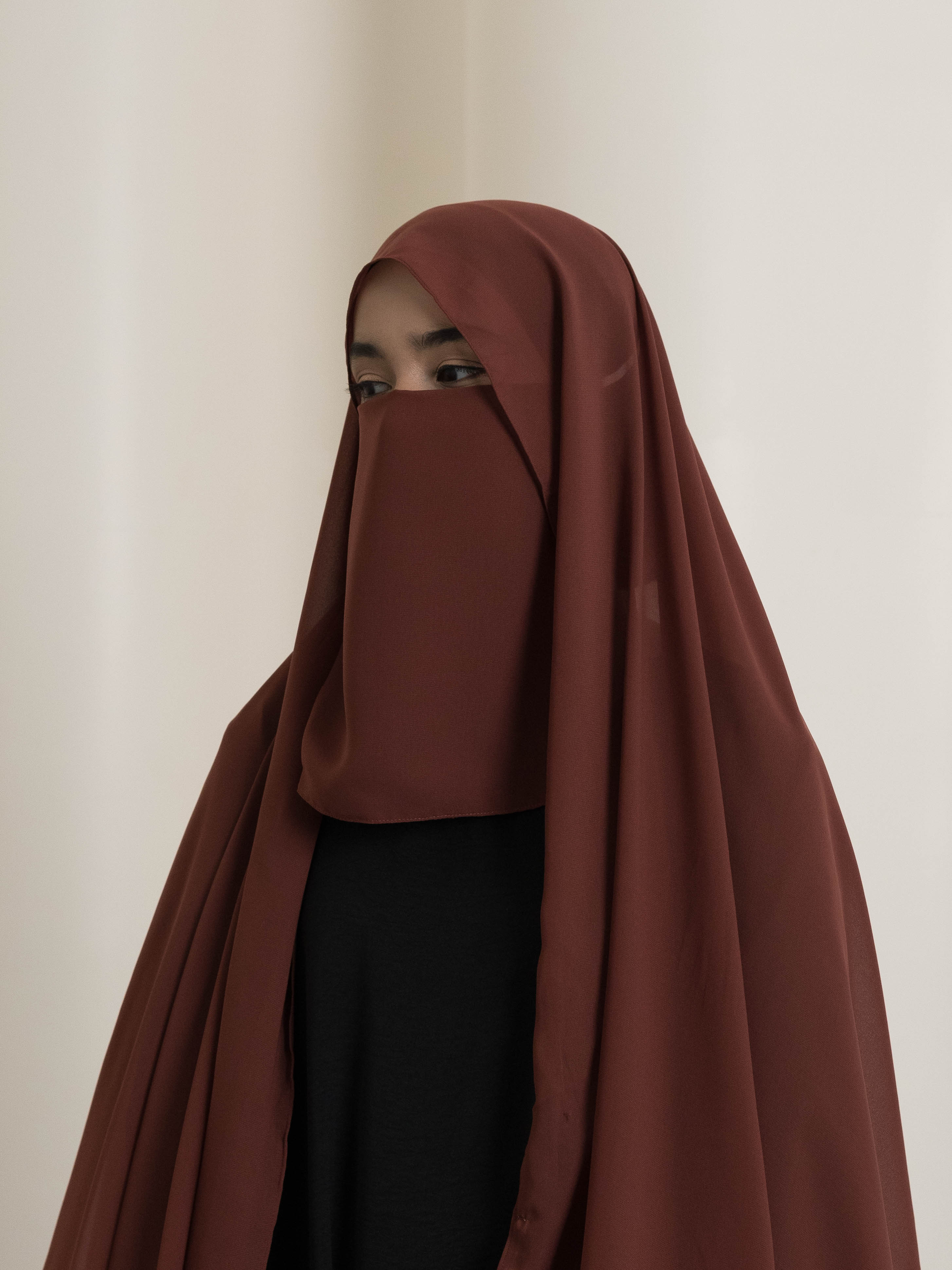 Medina Elegance Silk Niqab - Brick Red
