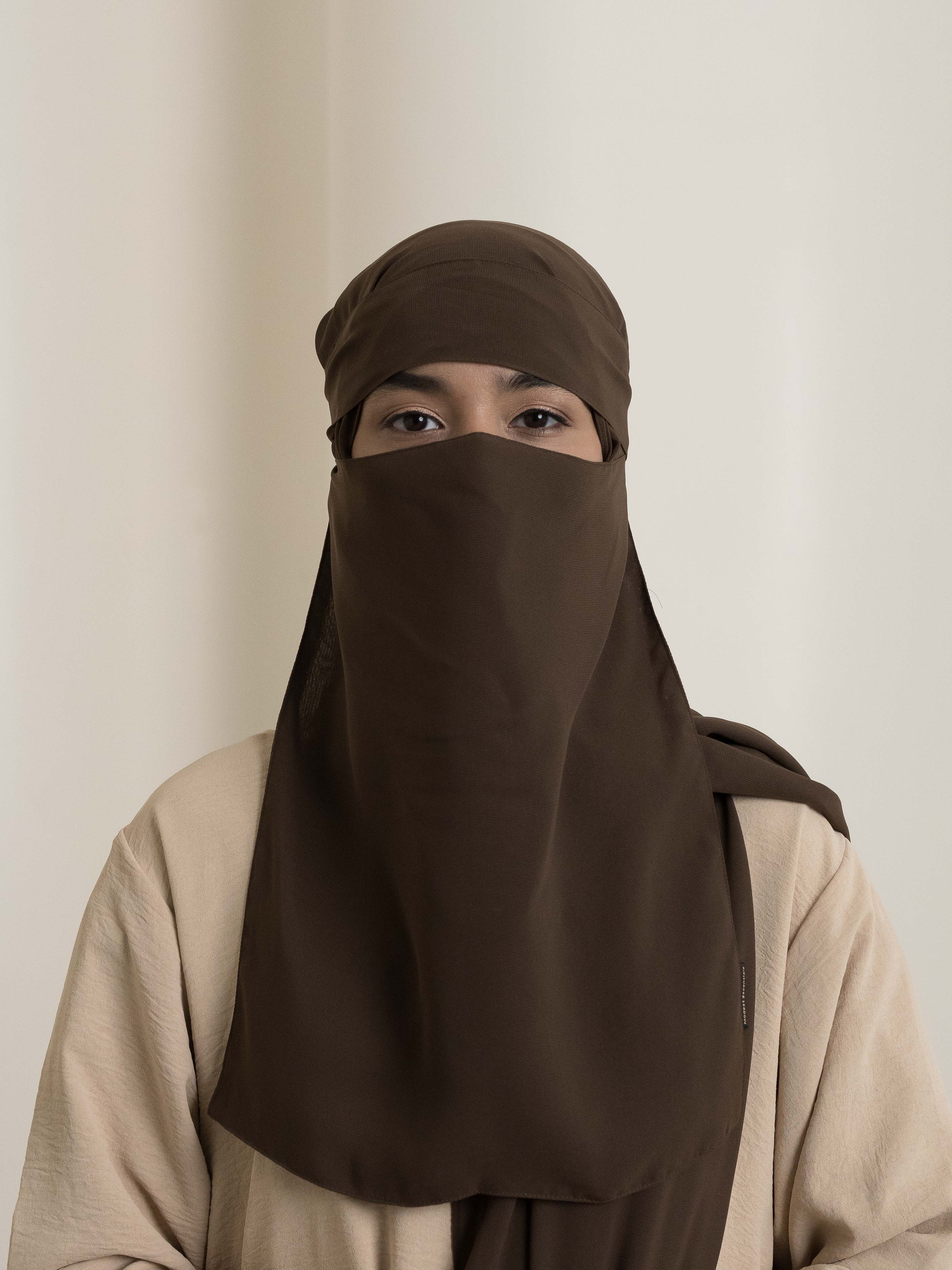Medina Elegance Silk Niqab - Chocolate Brown