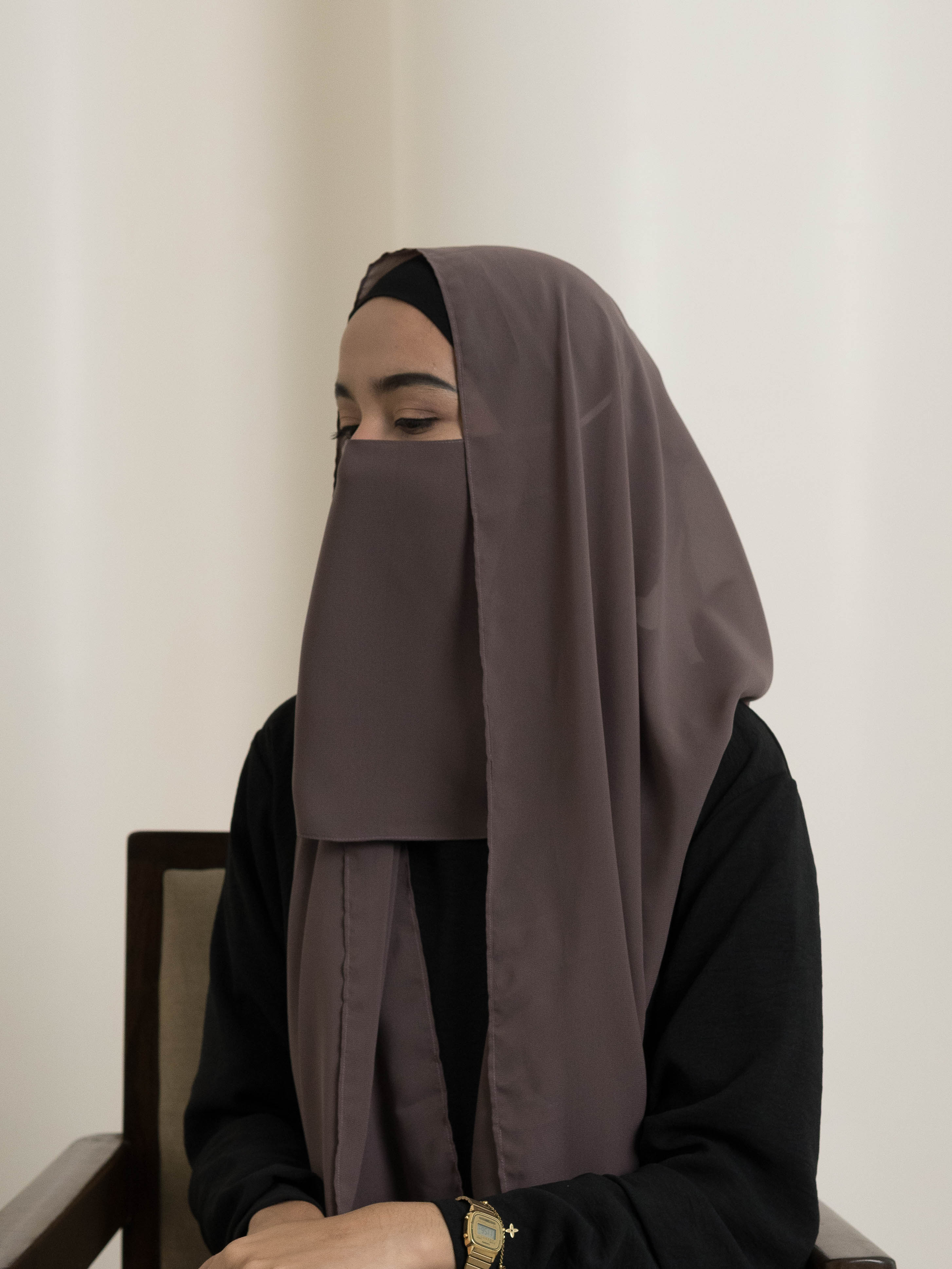 Medina Elegance Silk Niqab -  Taupe Grey