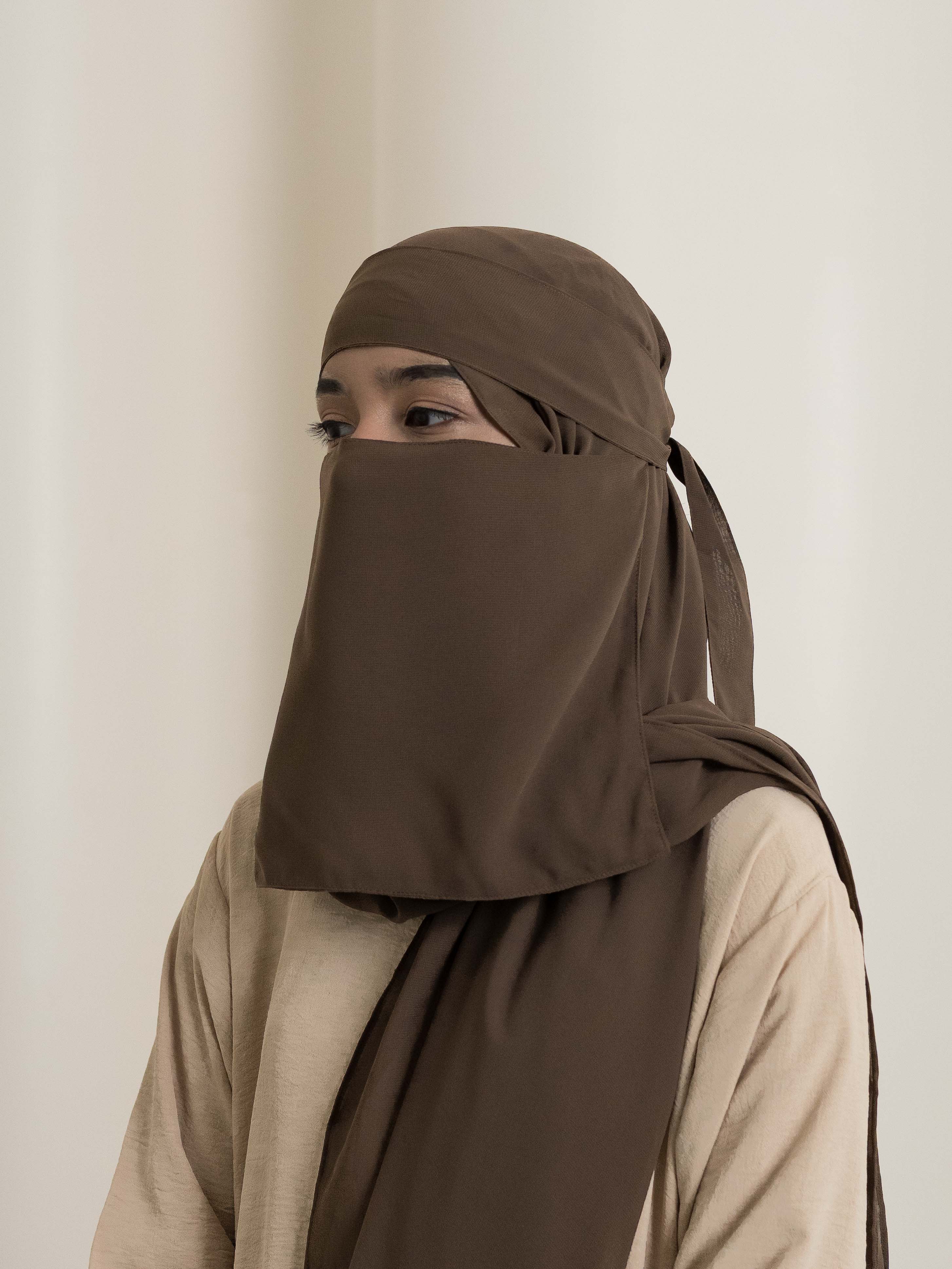 Medina Elegance Silk Niqab - Brown