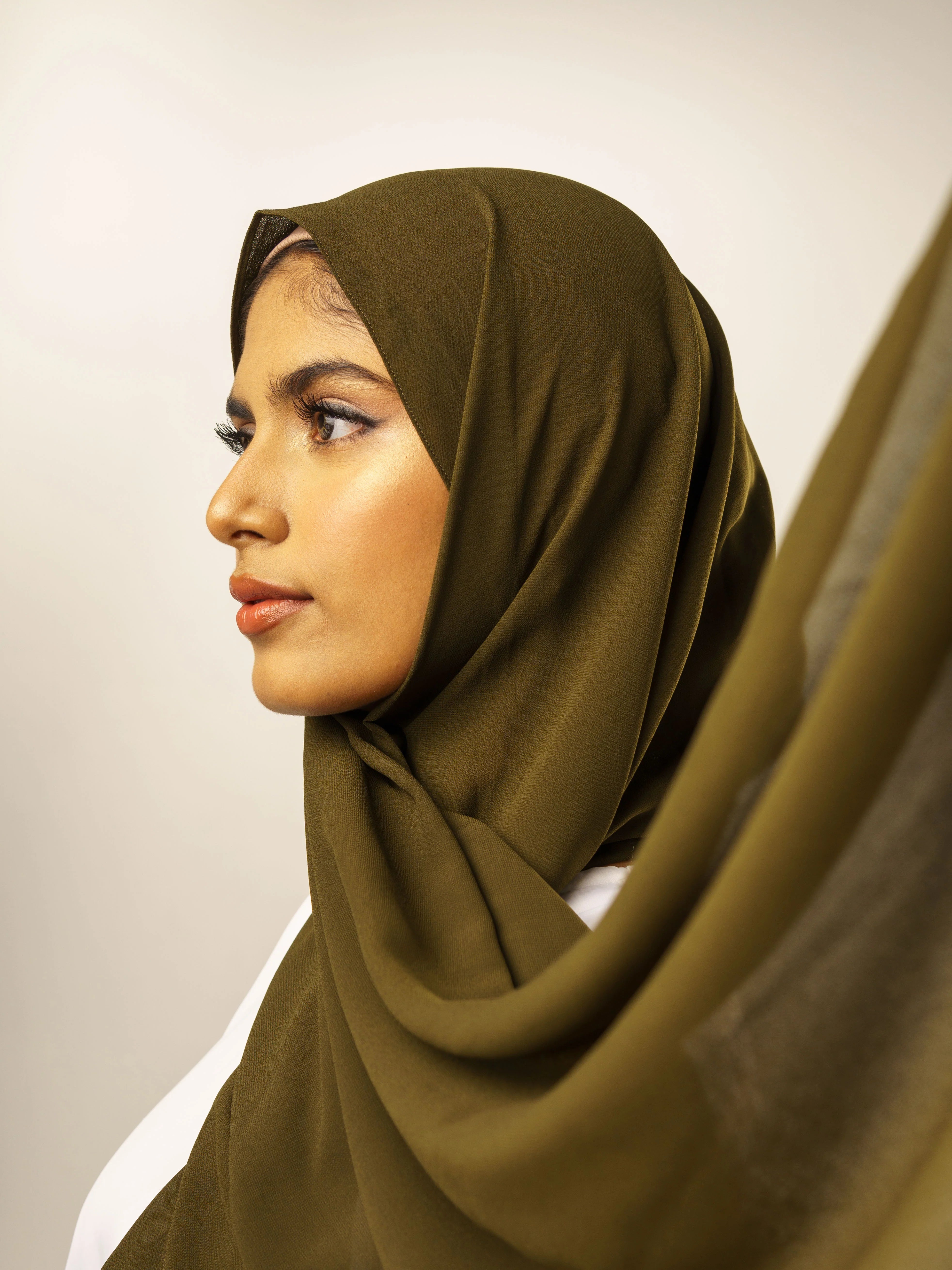 Noor Mirza Lina Georgette Hijab -  Olive