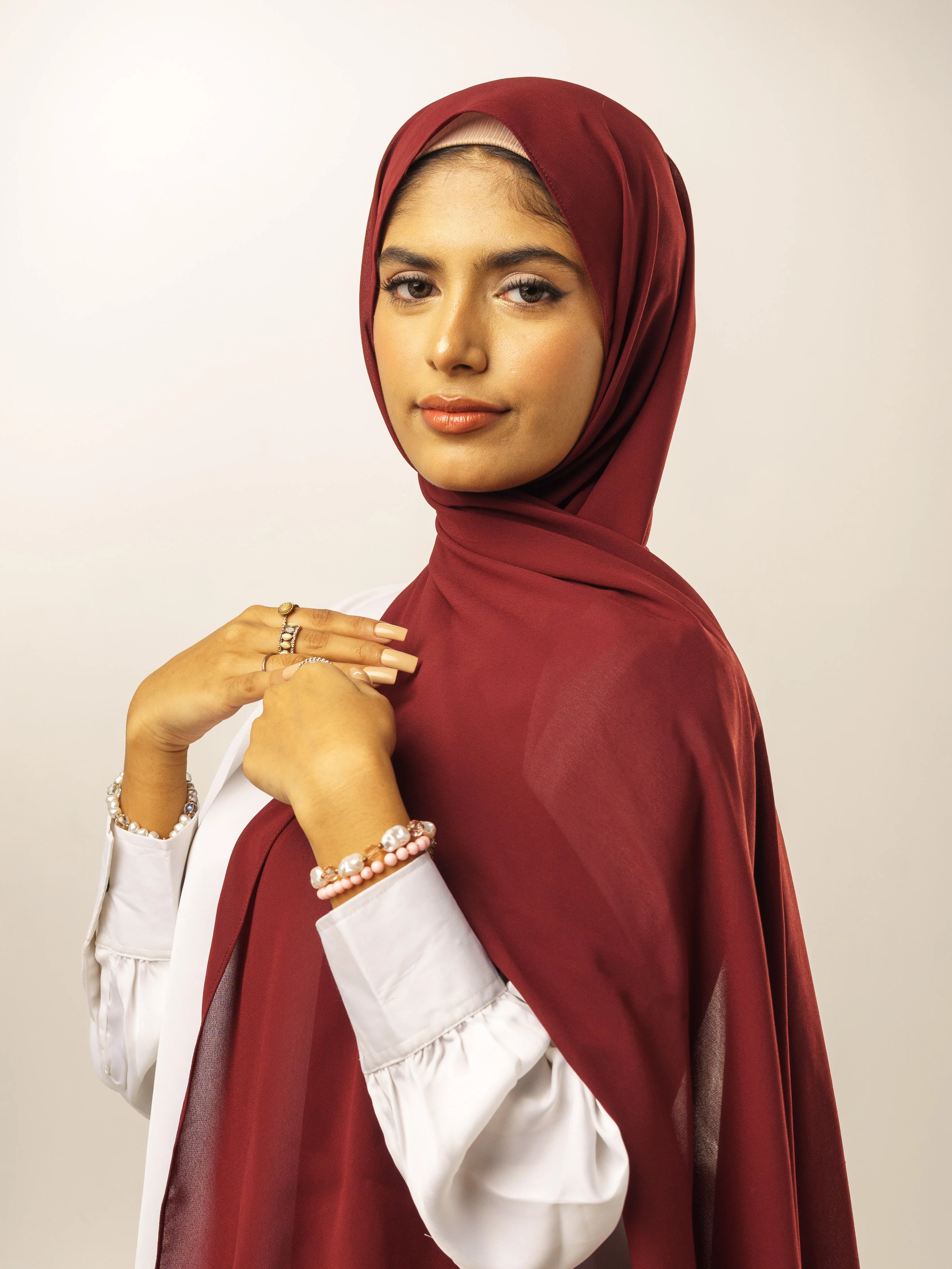 Noor Mirza Lina Georgette Hijab -  Dark Burgundy
